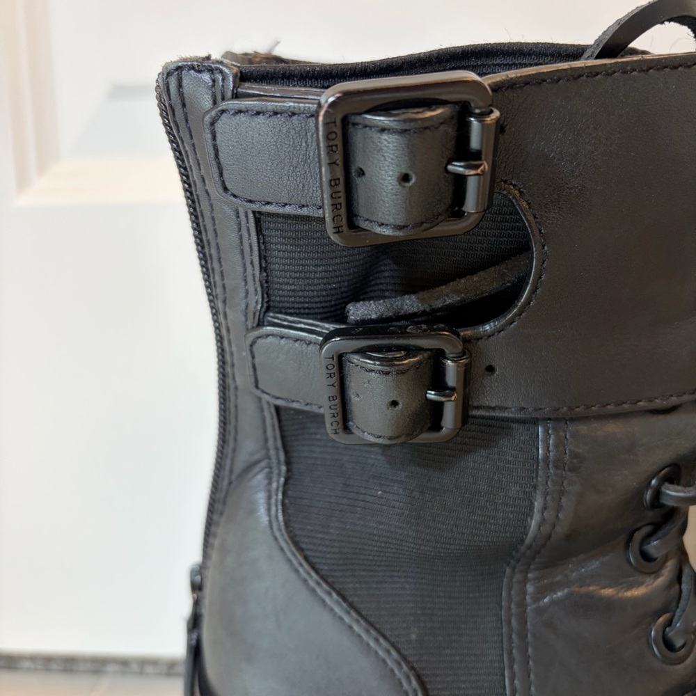 Tory Burch Black Leather Combat boots Women's size 6M - Picture 2 of 8